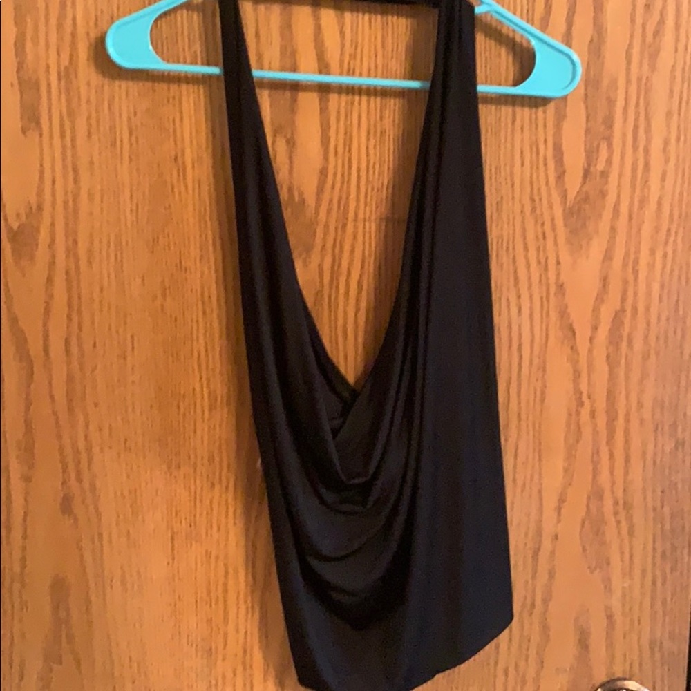Black backless plunge halter top